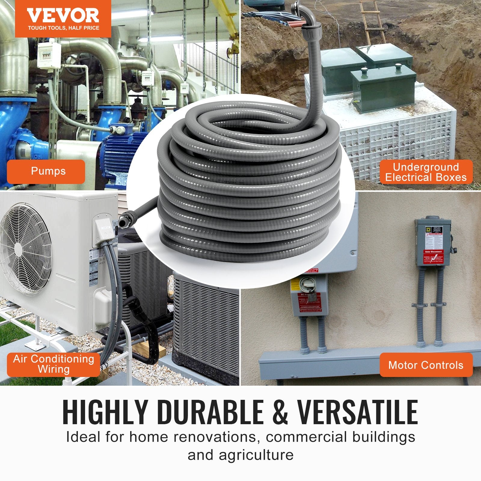 25.4 mm Flexible Electrical Conduit, 30.5 m, PVC Liquid-Tight Conduit Non-Metallic with 5 Straight and 5 V952-PVCYMDQDG1INFF00ZV0
