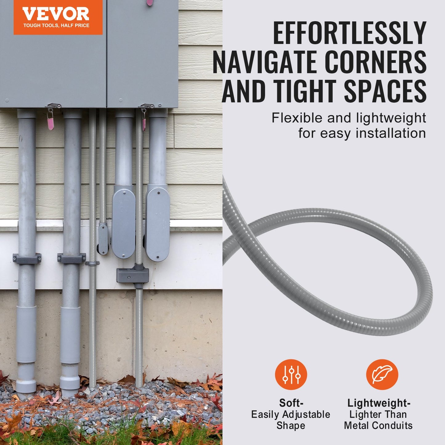 19.1 mm Flexible Electrical Conduit, 30.5 m, PVC Liquid-Tight Conduit Non-Metallic with 5 Straight and 5 V952-PVCYMDQDG34IIP87TV0