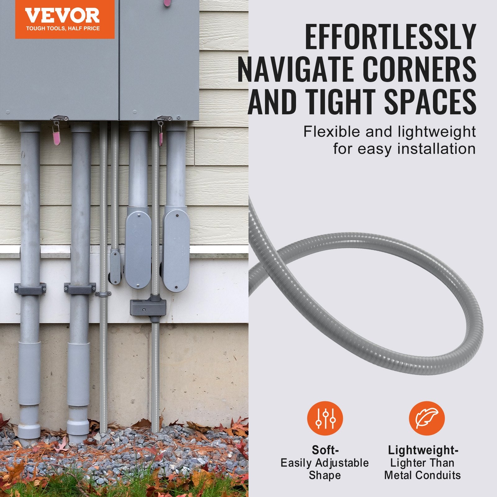 19.1 mm Flexible Electrical Conduit, 30.5 m, PVC Liquid-Tight Conduit Non-Metallic with 5 Straight and 5 V952-PVCYMDQDG34IIP87TV0