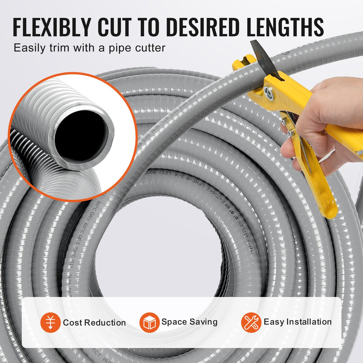 19.1 mm Flexible Electrical Conduit, 30.5 m, PVC Liquid-Tight Conduit Non-Metallic with 5 Straight and 5 V952-PVCYMDQDG34IIP87TV0