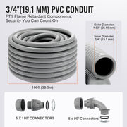 19.1 mm Flexible Electrical Conduit, 30.5 m, PVC Liquid-Tight Conduit Non-Metallic with 5 Straight and 5 V952-PVCYMDQDG34IIP87TV0