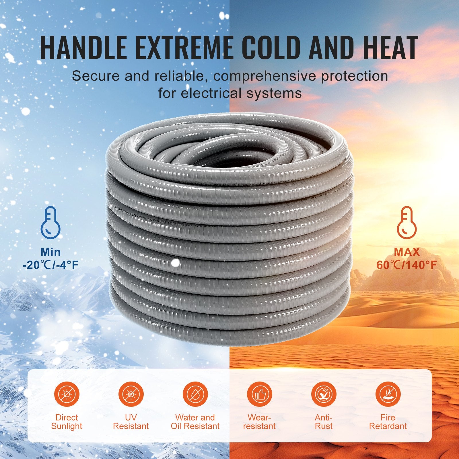 19.1 mm Flexible Electrical Conduit, 30.5 m, PVC Liquid-Tight Conduit Non-Metallic with 5 Straight and 5 V952-PVCYMDQDG34IIP87TV0