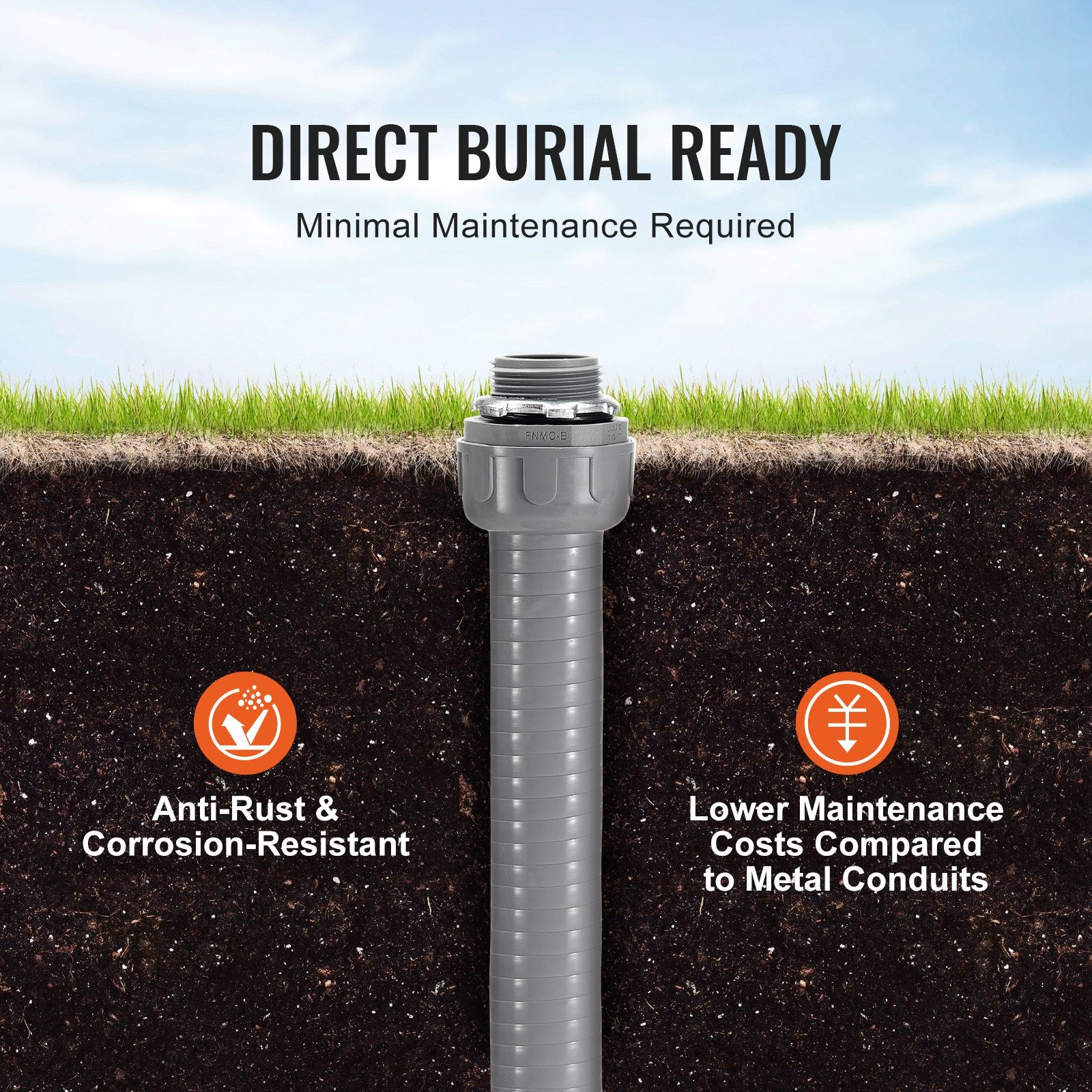 19.1 mm Flexible Electrical Conduit, 30.5 m, PVC Liquid-Tight Conduit Non-Metallic with 5 Straight and 5 V952-PVCYMDQDG34IIP87TV0