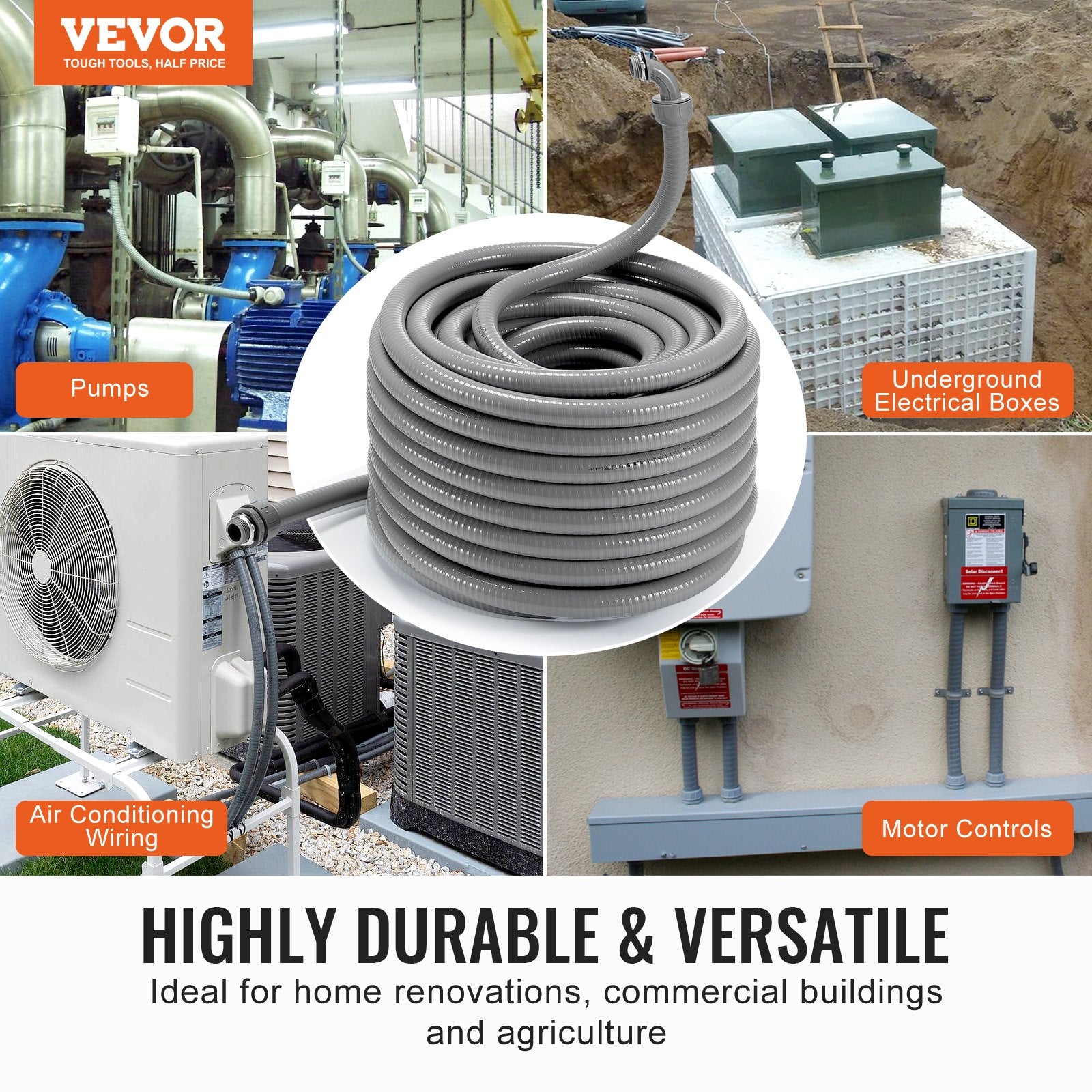 19.1 mm Flexible Electrical Conduit, 30.5 m, PVC Liquid-Tight Conduit Non-Metallic with 5 Straight and 5 V952-PVCYMDQDG34IIP87TV0