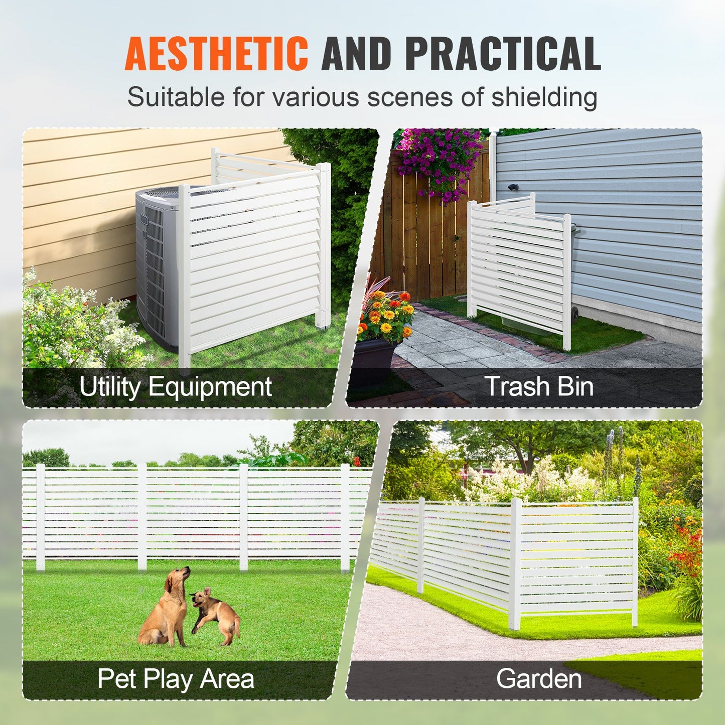 48" W x 48" H Vinyl Privacy Fence Panels, Air Conditioner Fence, Outdoor Privacy Screens for Trash Can, Pool V952-PVCYSWLMB48X1YA2SV0