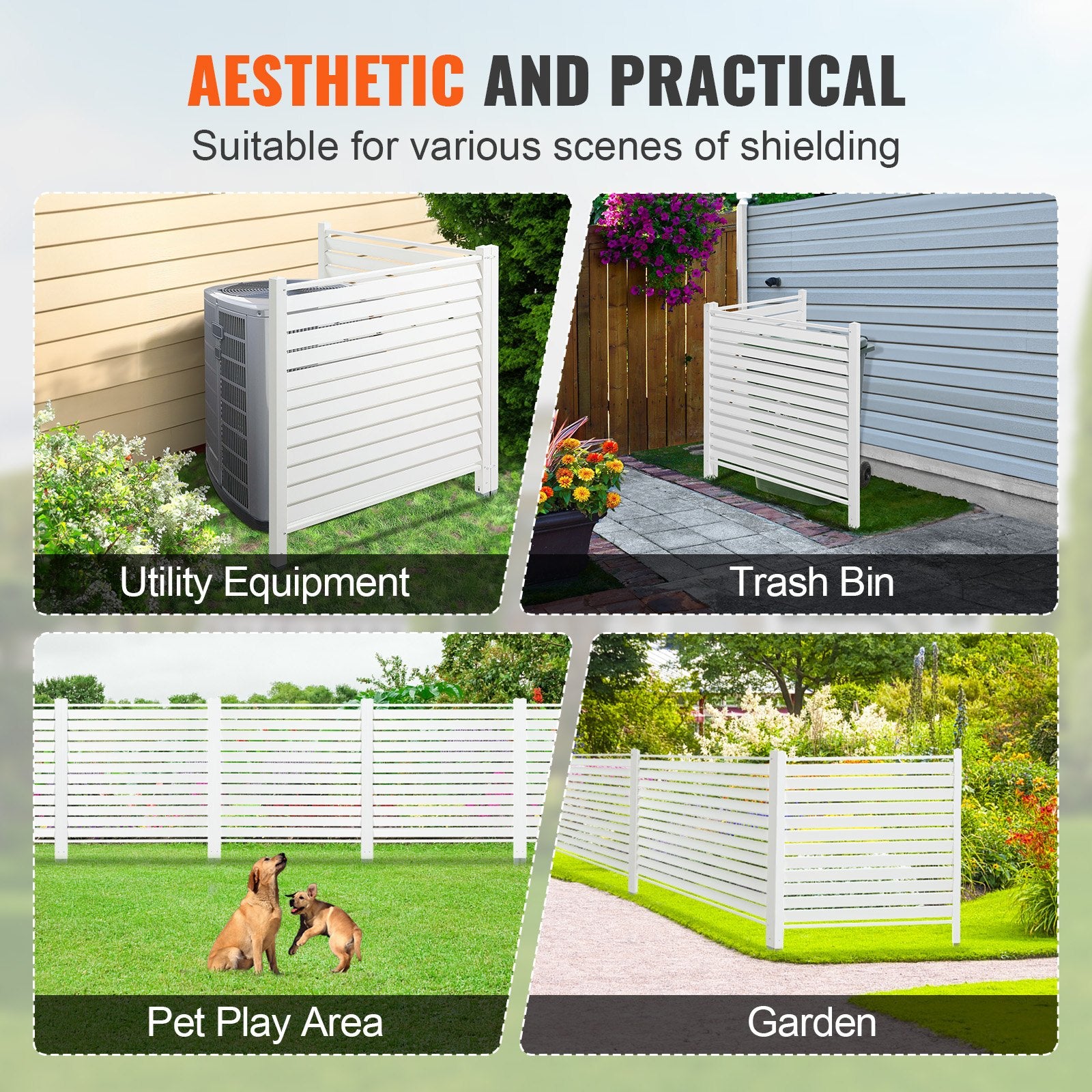 48" W x 48" H Vinyl Privacy Fence Panels, Air Conditioner Fence, Outdoor Privacy Screens for Trash Can, Pool V952-PVCYSWLMB48X1YA2SV0