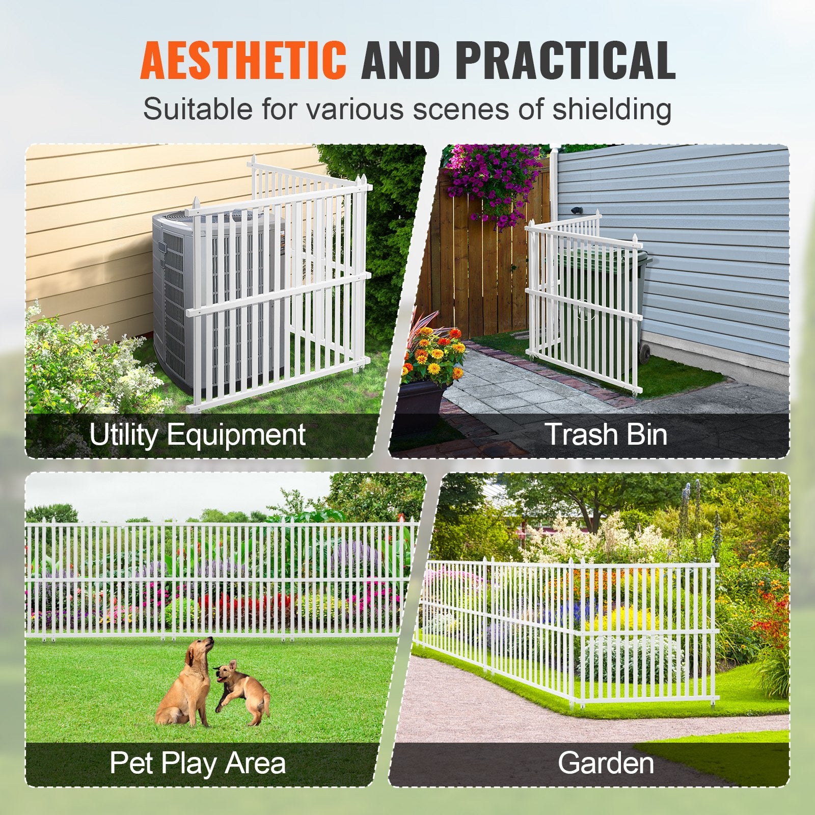 1.22m W x 1.22m H Vinyl Privacy Fence Panels, Air Conditioner Fence, Outdoor Privacy Screens for Trash Can, V952-PVCYSWLMB48X9JS2HV0