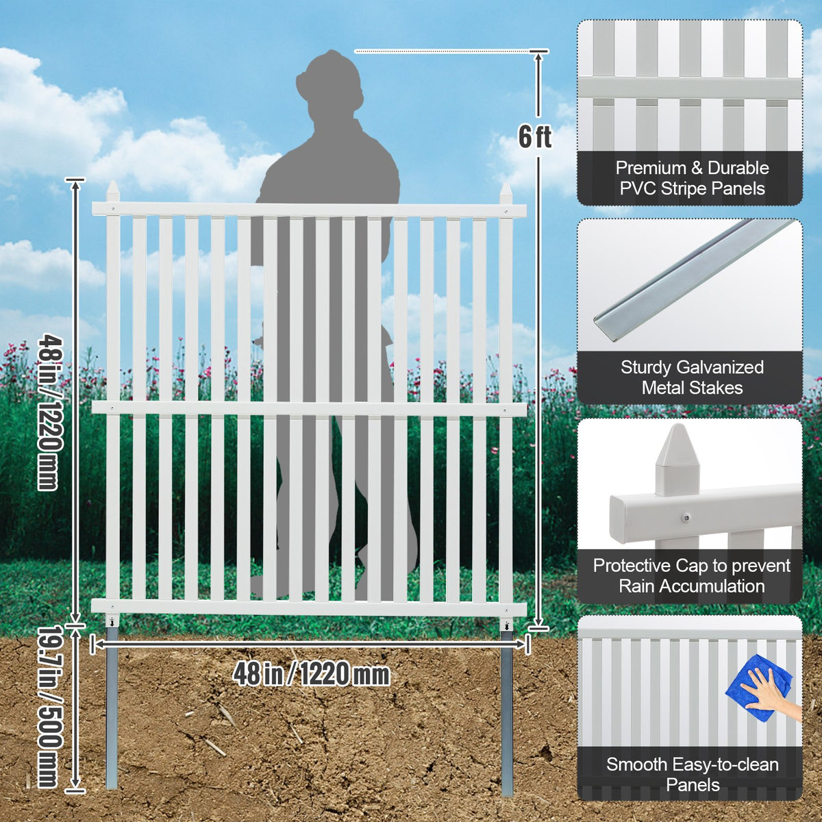 1.22m W x 1.22m H Vinyl Privacy Fence Panels, Air Conditioner Fence, Outdoor Privacy Screens for Trash Can, V952-PVCYSWLMB48X9JS2HV0