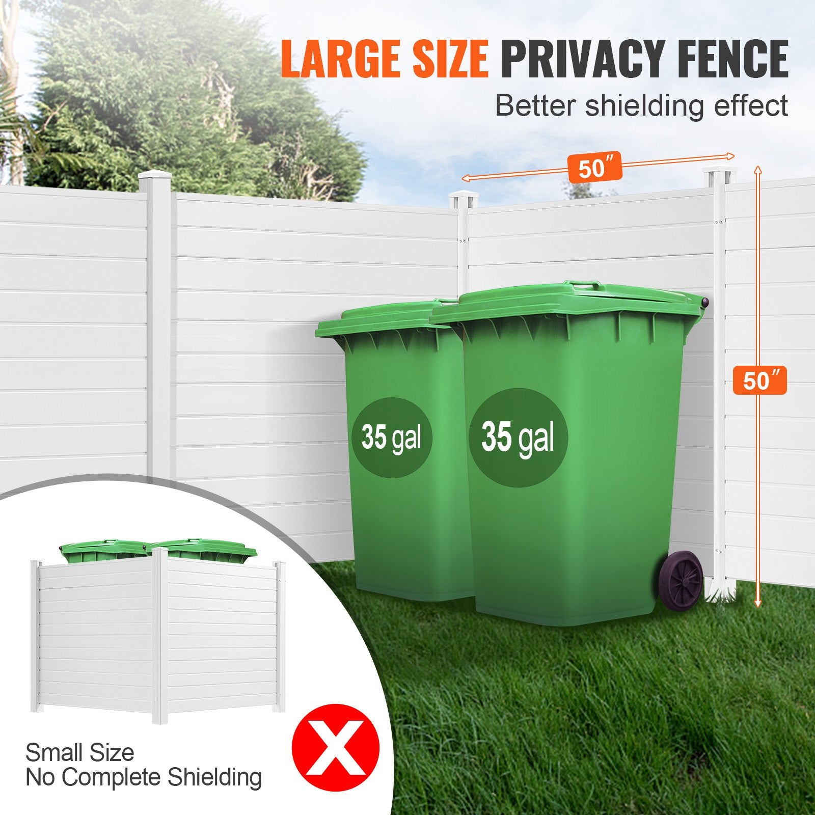 Outdoor Privacy Screens, 50" W x 50" H Air Conditioner Fence, Pool Equipment Enclosure, Horizontal Vinyl V952-PVCYSWLMB50XGXYIGV0