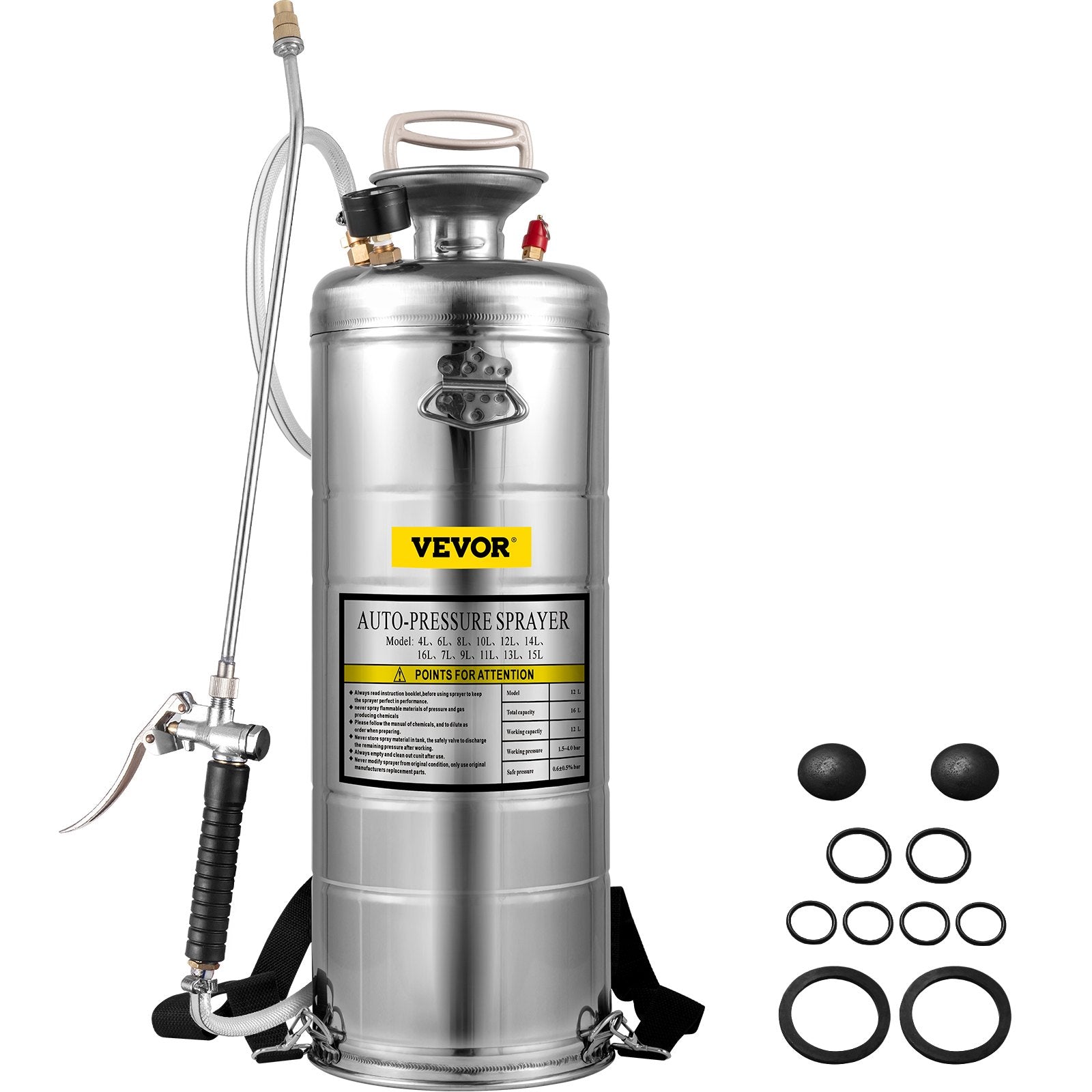 3.5Gal Stainless Steel Sprayer,l Set with 20" Wand& Handle& 3FT Reinforced Hose, Hand Pump Sprayer with V952-PWQBXG12L00000001V0