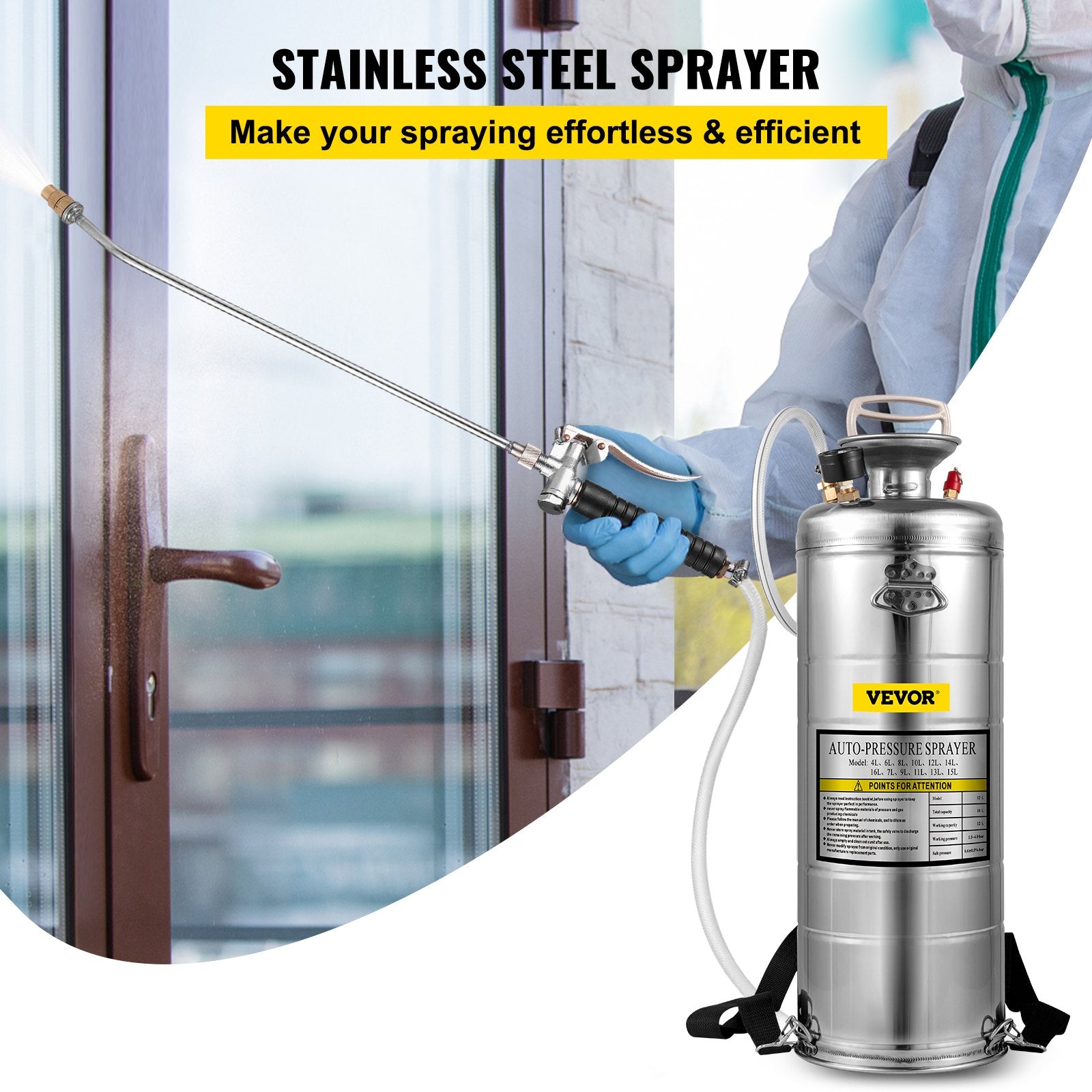 3.5Gal Stainless Steel Sprayer,l Set with 20" Wand& Handle& 3FT Reinforced Hose, Hand Pump Sprayer with V952-PWQBXG12L00000001V0