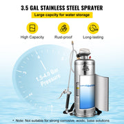 3.5Gal Stainless Steel Sprayer,l Set with 20" Wand& Handle& 3FT Reinforced Hose, Hand Pump Sprayer with V952-PWQBXG12L00000001V0