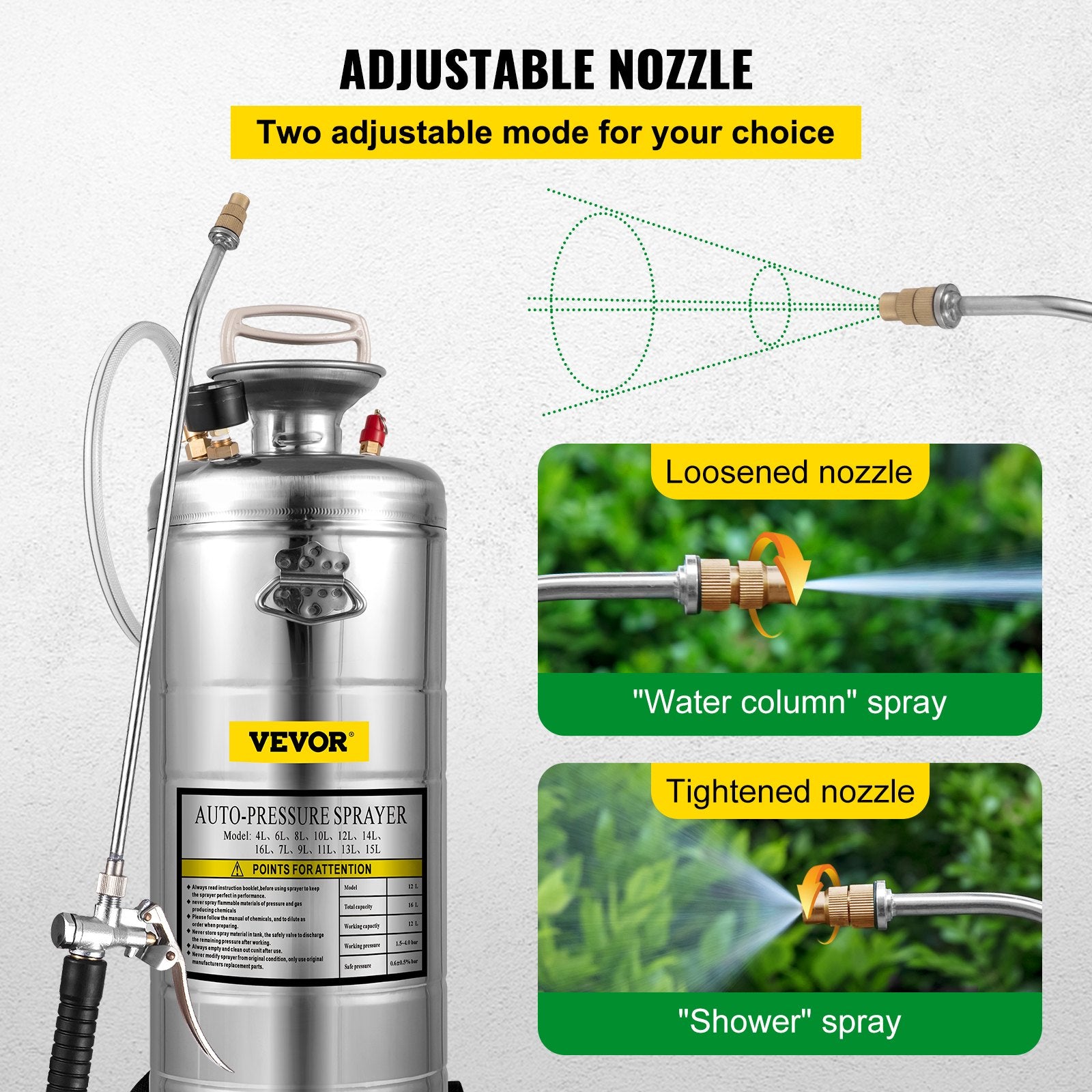 3.5Gal Stainless Steel Sprayer,l Set with 20" Wand& Handle& 3FT Reinforced Hose, Hand Pump Sprayer with V952-PWQBXG12L00000001V0