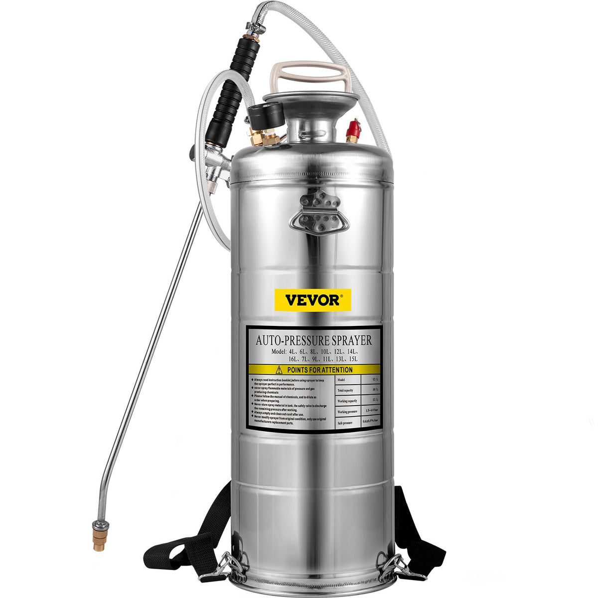 3.5Gal Stainless Steel Sprayer,l Set with 20" Wand& Handle& 3FT Reinforced Hose, Hand Pump Sprayer with V952-PWQBXG12L00000001V0