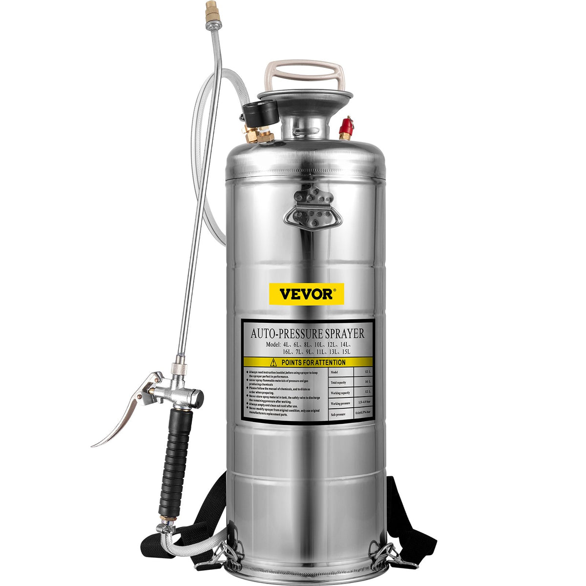 3.5Gal Stainless Steel Sprayer,l Set with 20" Wand& Handle& 3FT Reinforced Hose, Hand Pump Sprayer with V952-PWQBXG12L00000001V0