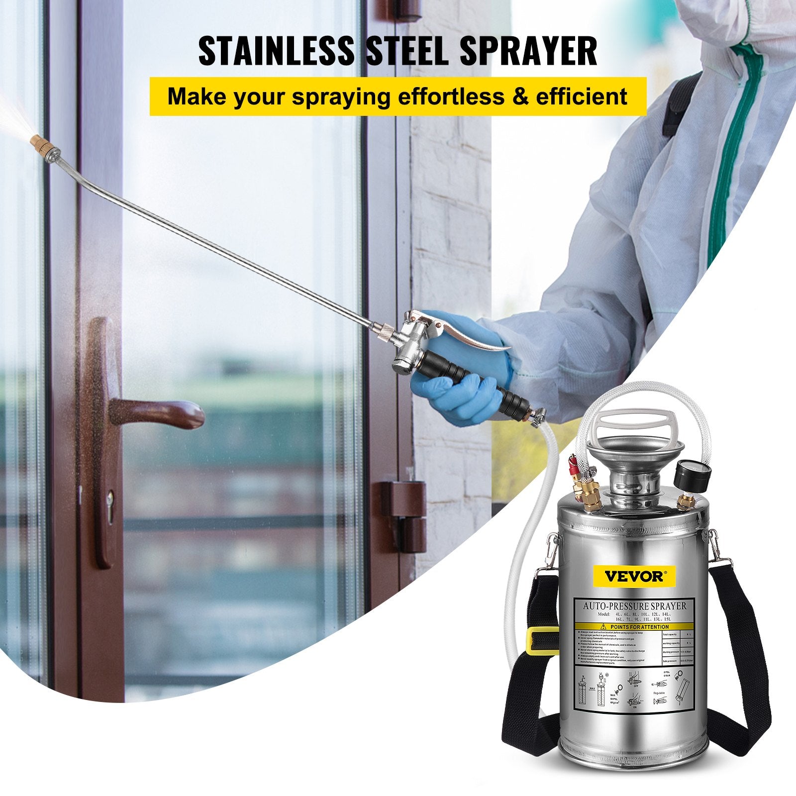 1.5Gal Stainless Steel Sprayer, Set with 16" Wand& Handle& 3.3FT Reinforced Hose, Hand Pump Sprayer with V952-PWQBXG6L000000001V0