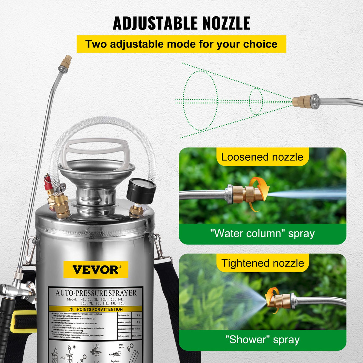 1.5Gal Stainless Steel Sprayer, Set with 16" Wand& Handle& 3.3FT Reinforced Hose, Hand Pump Sprayer with V952-PWQBXG6L000000001V0
