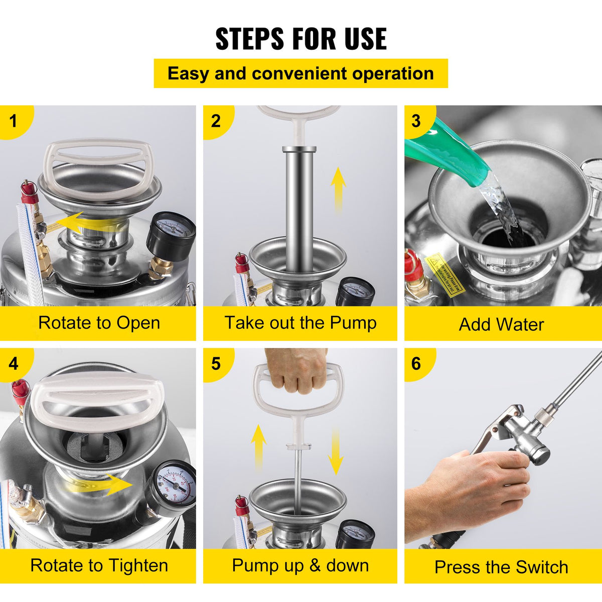 1.5Gal Stainless Steel Sprayer, Set with 16" Wand& Handle& 3.3FT Reinforced Hose, Hand Pump Sprayer with V952-PWQBXG6L000000001V0