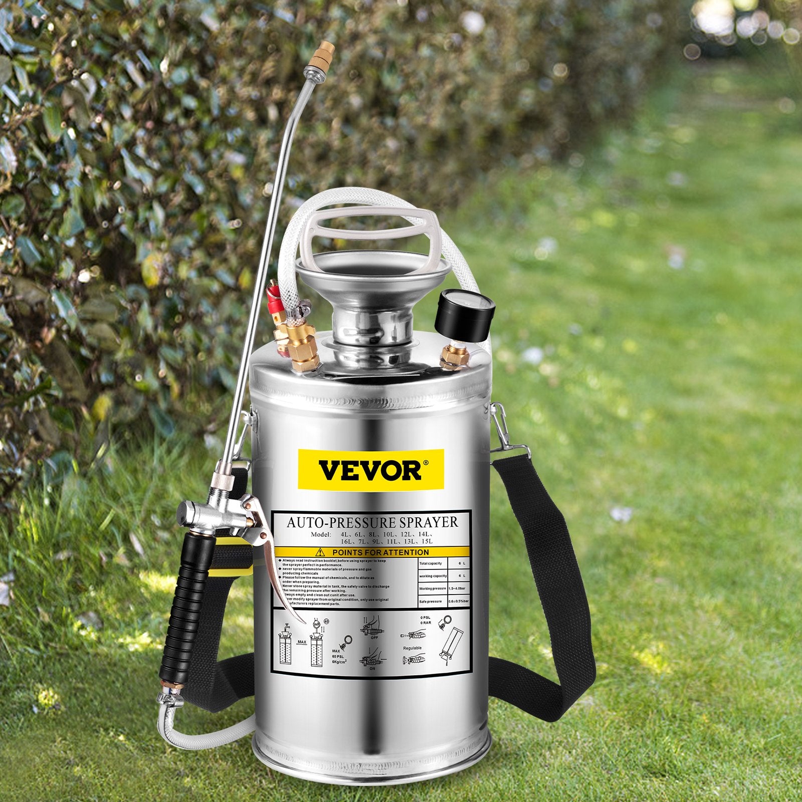 1.5Gal Stainless Steel Sprayer, Set with 16" Wand& Handle& 3.3FT Reinforced Hose, Hand Pump Sprayer with V952-PWQBXG6L000000001V0