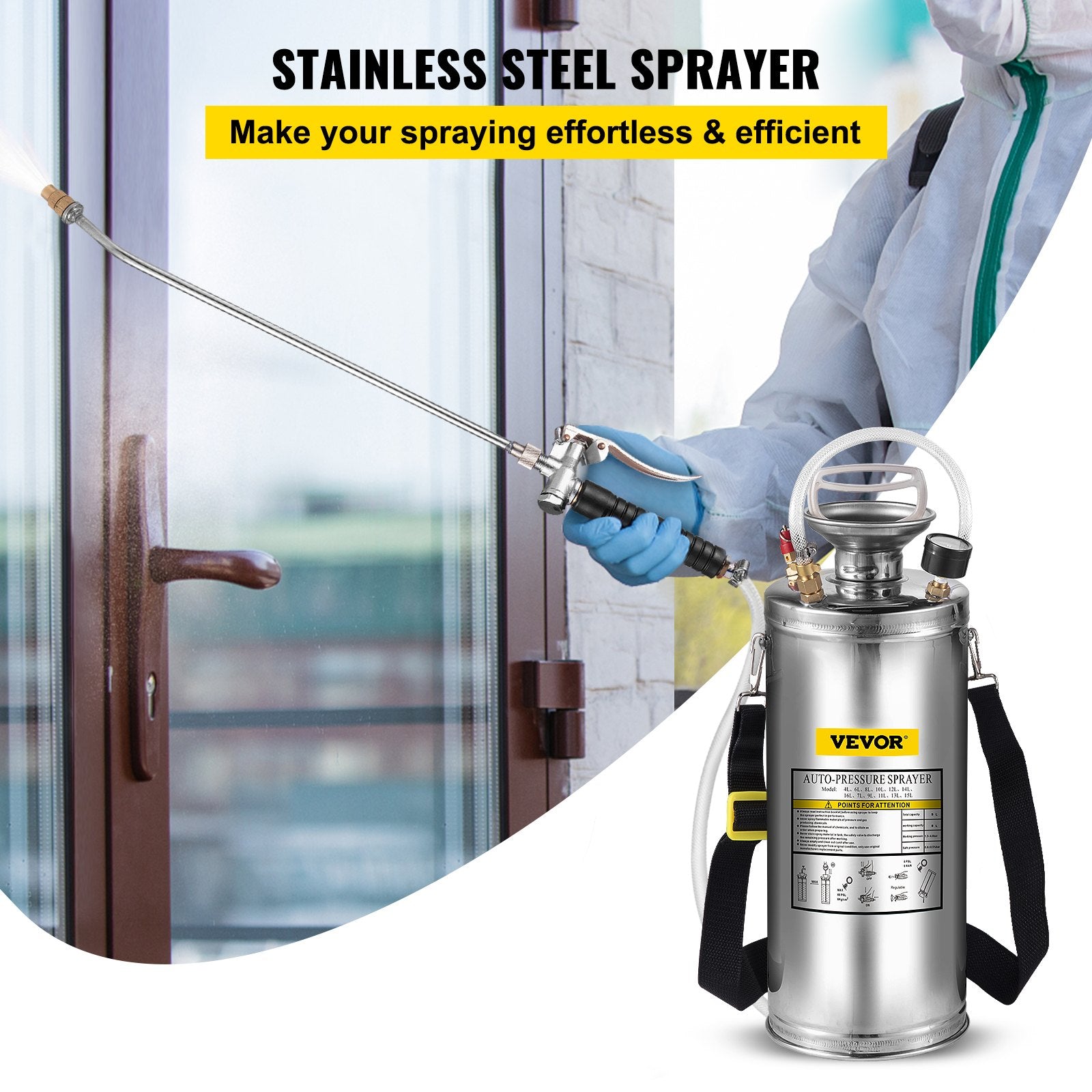 2Gal Stainless Steel Sprayer, Set with 20"" Wand& Handle& 3FT Reinforced Hose, Hand Pump Sprayer with V952-PWQBXG8L000000001V0