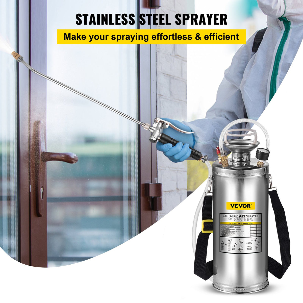 2Gal Stainless Steel Sprayer, Set with 20"" Wand& Handle& 3FT Reinforced Hose, Hand Pump Sprayer with V952-PWQBXG8L000000001V0