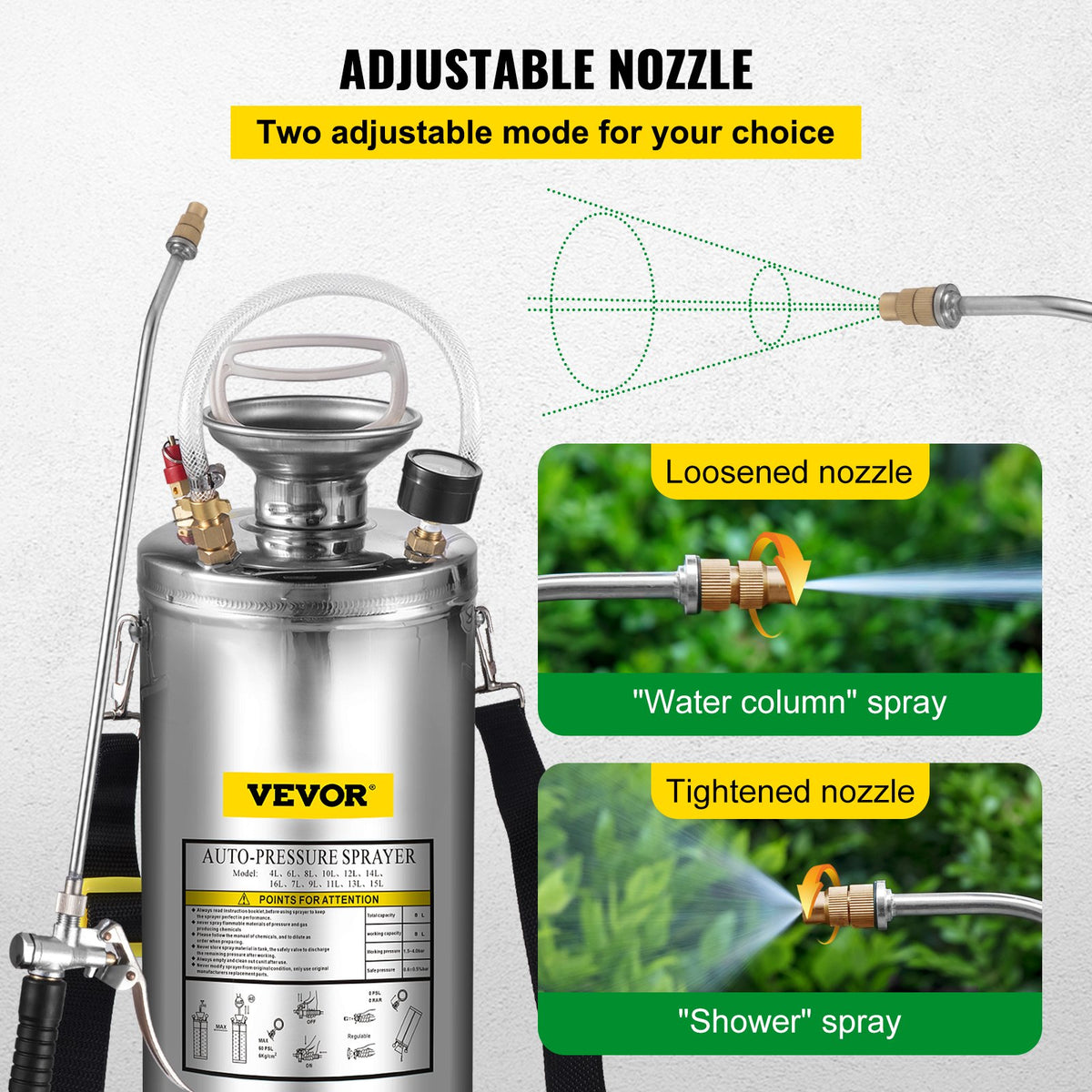 2Gal Stainless Steel Sprayer, Set with 20"" Wand& Handle& 3FT Reinforced Hose, Hand Pump Sprayer with V952-PWQBXG8L000000001V0