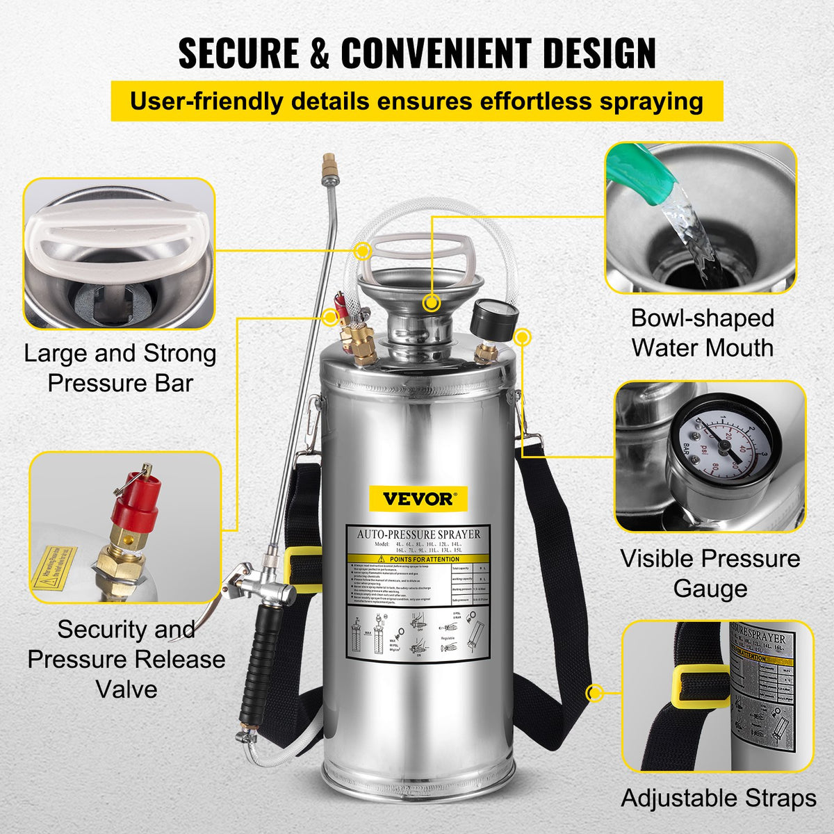 2Gal Stainless Steel Sprayer, Set with 20"" Wand& Handle& 3FT Reinforced Hose, Hand Pump Sprayer with V952-PWQBXG8L000000001V0