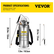 2Gal Stainless Steel Sprayer, Set with 20"" Wand& Handle& 3FT Reinforced Hose, Hand Pump Sprayer with V952-PWQBXG8L000000001V0