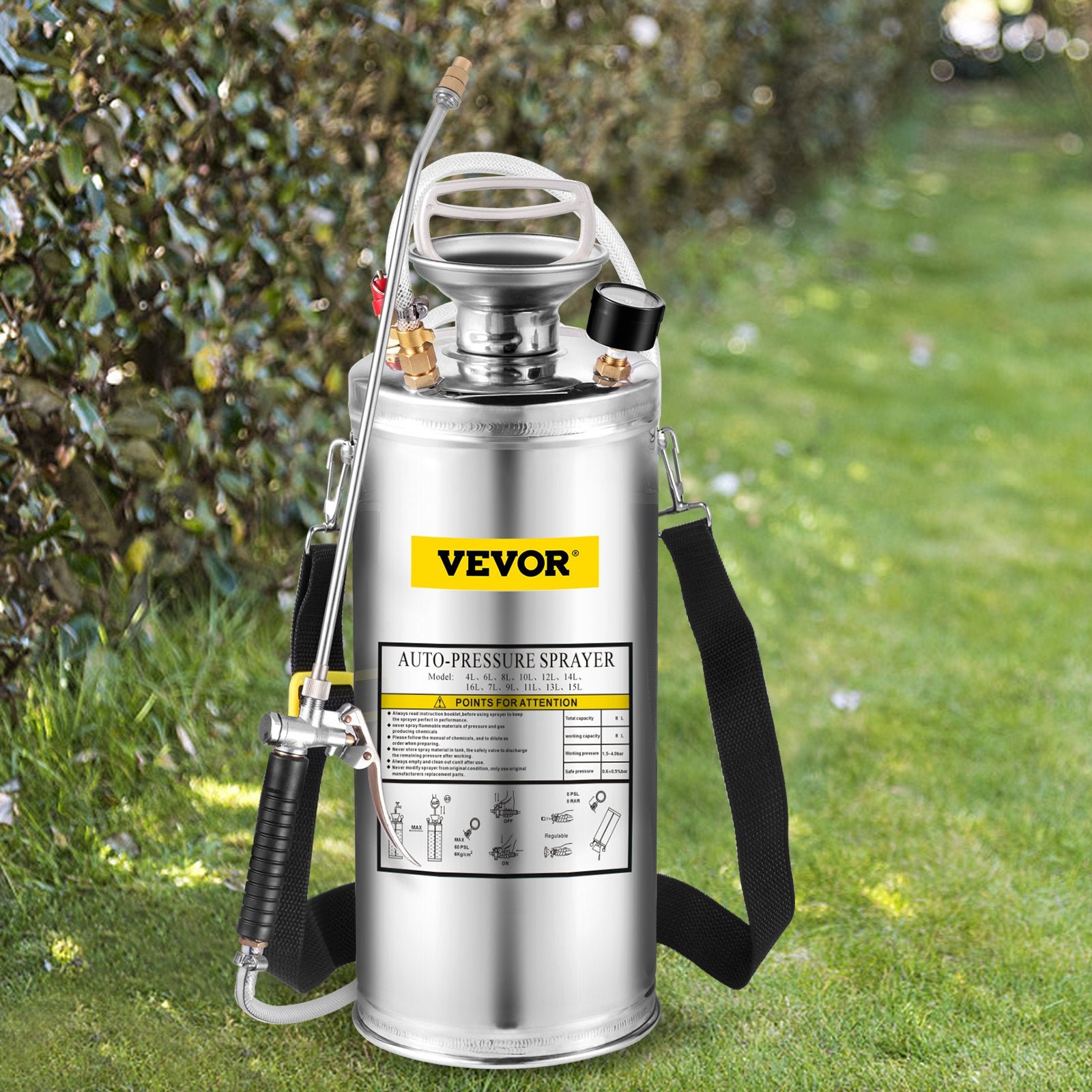 2Gal Stainless Steel Sprayer, Set with 20"" Wand& Handle& 3FT Reinforced Hose, Hand Pump Sprayer with V952-PWQBXG8L000000001V0