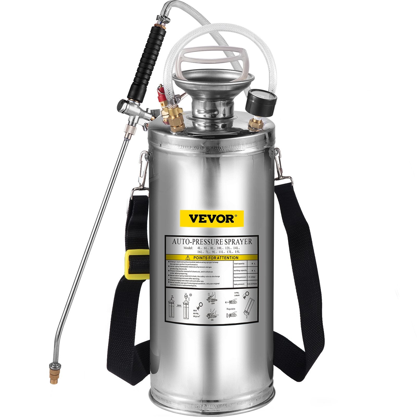 2Gal Stainless Steel Sprayer, Set with 20"" Wand& Handle& 3FT Reinforced Hose, Hand Pump Sprayer with V952-PWQBXG8L000000001V0