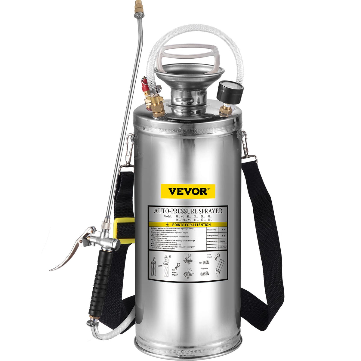 2Gal Stainless Steel Sprayer, Set with 20"" Wand& Handle& 3FT Reinforced Hose, Hand Pump Sprayer with V952-PWQBXG8L000000001V0