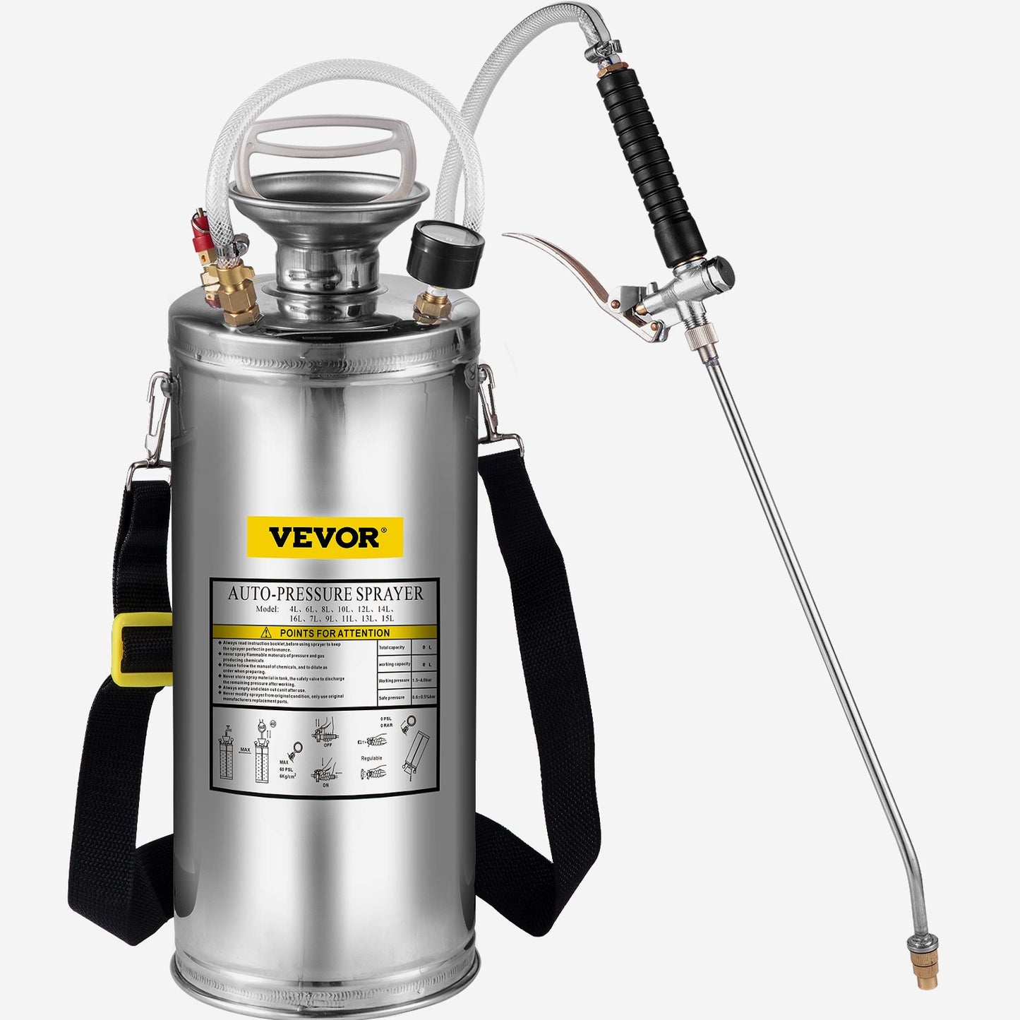 2Gal Stainless Steel Sprayer, Set with 20"" Wand& Handle& 3FT Reinforced Hose, Hand Pump Sprayer with V952-PWQBXG8L000000001V0