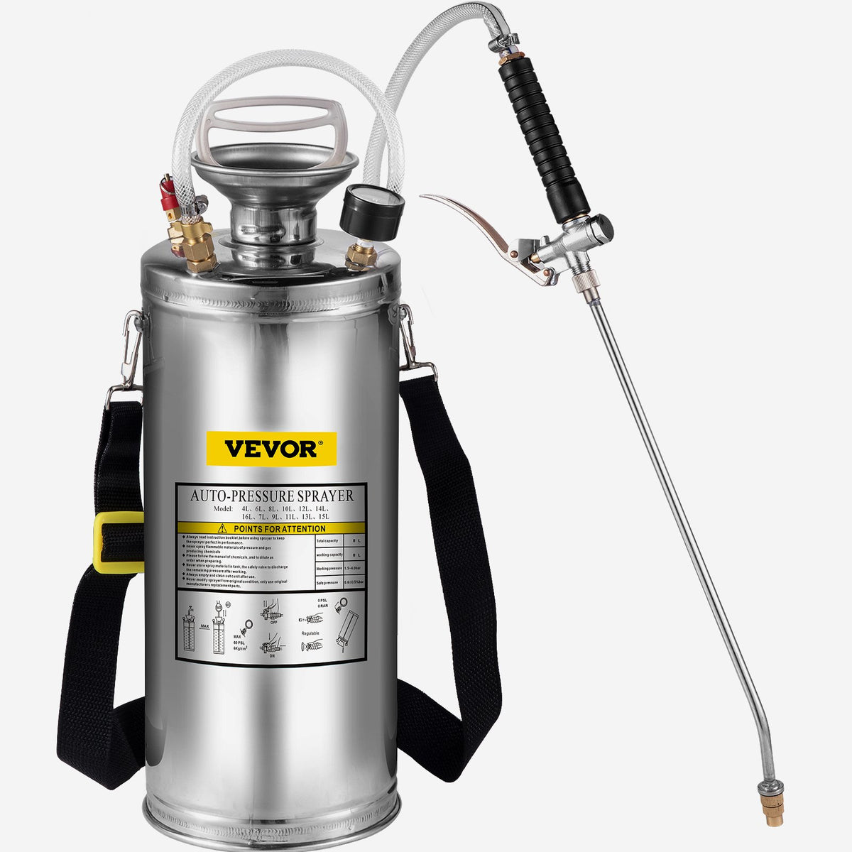 2Gal Stainless Steel Sprayer, Set with 20"" Wand& Handle& 3FT Reinforced Hose, Hand Pump Sprayer with V952-PWQBXG8L000000001V0