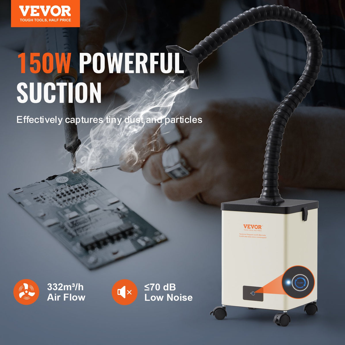 Solder Fume Extractor, 150W Soldering Smoke Extractor with 3-Stage Filters, 332 m3/h Strong Suction Smoke V952-PYJ150WLDS002A4K5V3