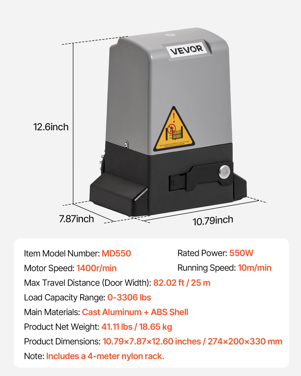 550W Electric Sliding Gate Opener 1500kg Chain Drive Infrared Sensor V952-PYMKMJNLCTPYVLDIZ001V3