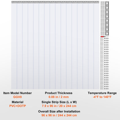 Strip Curtain PVC Door Curtain 244 x 244 cm Cooler Freezer Clear Plastic V952-PZMLPZGHMPTLG3PGGV0