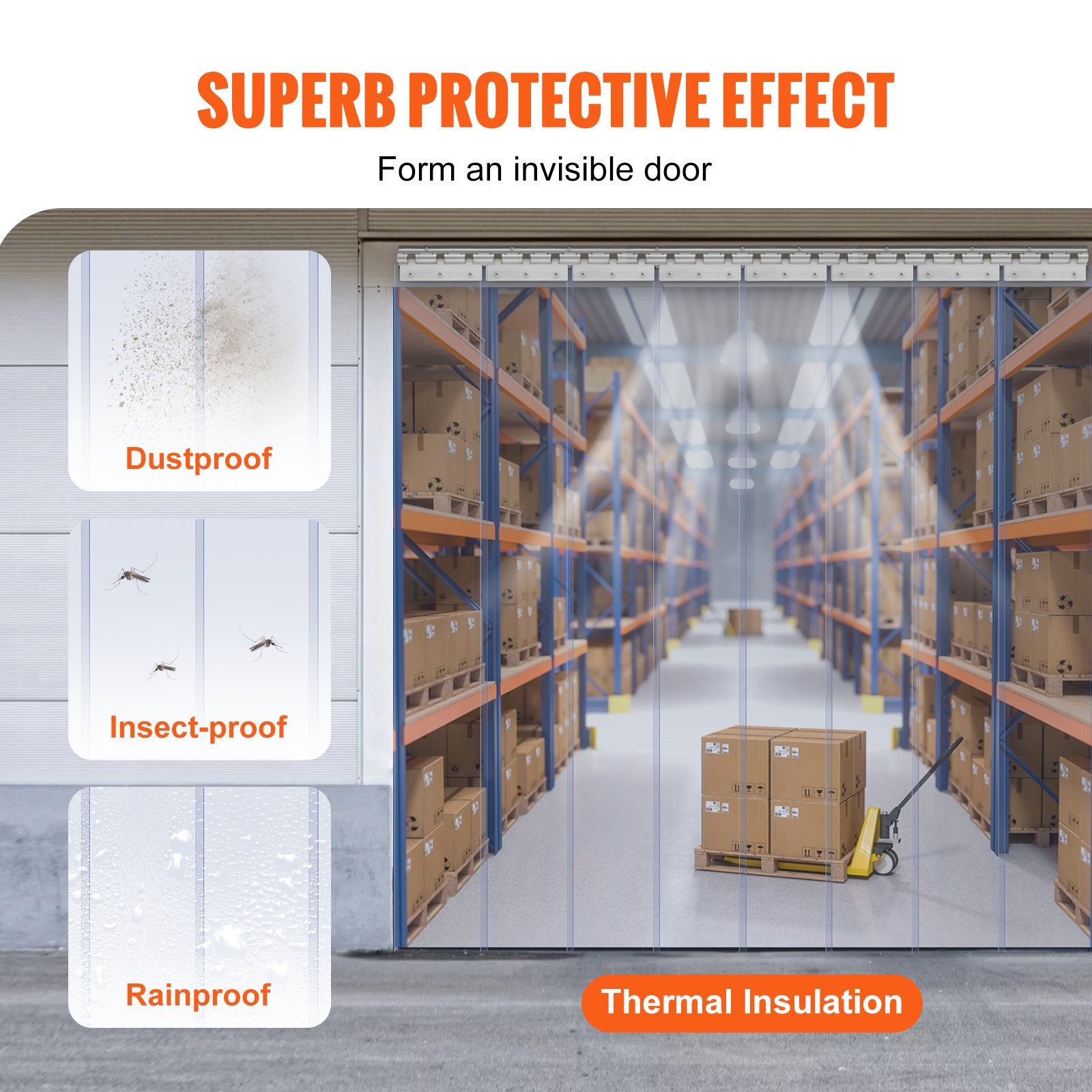 Strip Curtain, 213.4 cm Height x 122 cm Width, 2 mm Thickness, 8PCS Clear PVC Strip Door Curtain, Freezer V952-PZMLPZGHMPTLG9GIBV0