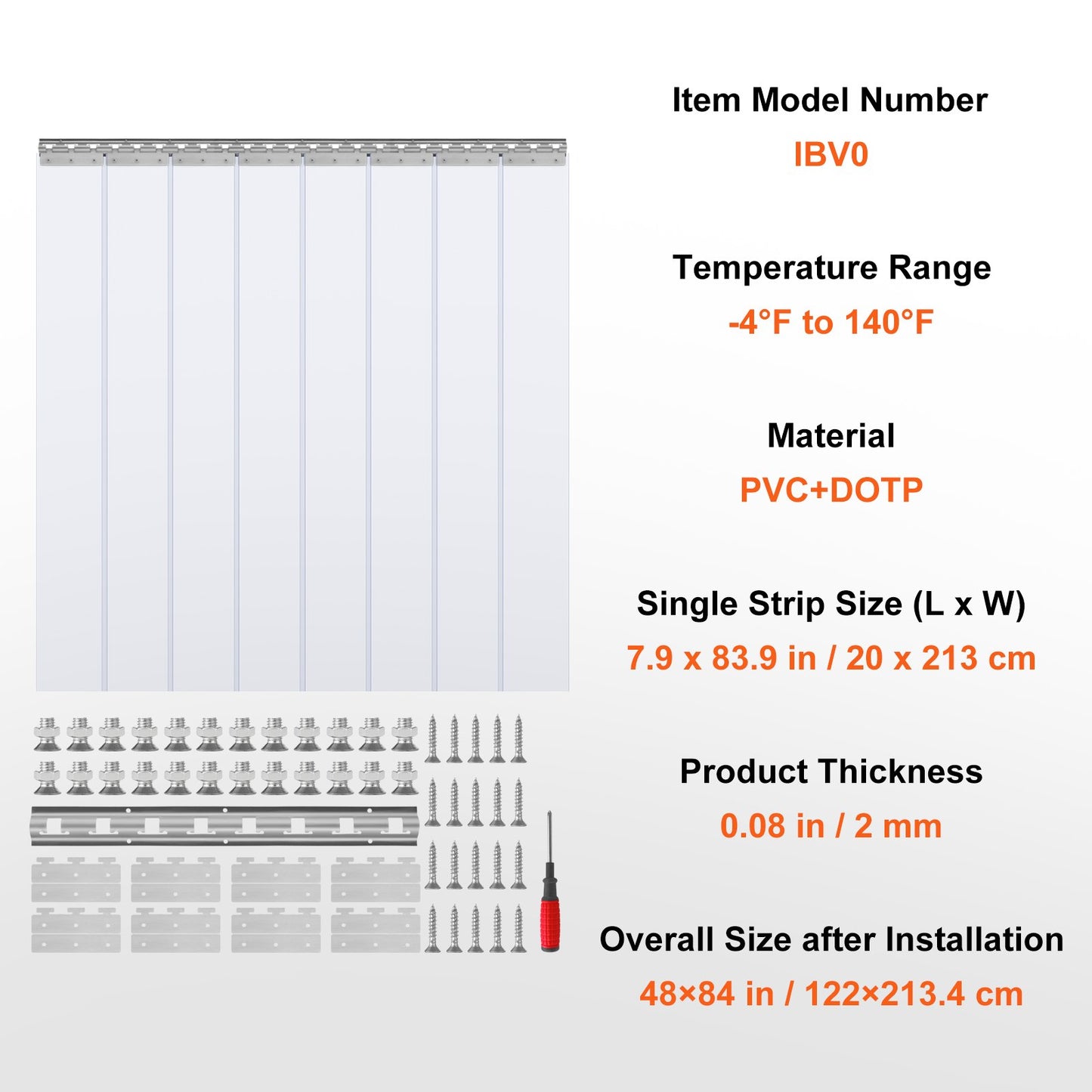 Strip Curtain, 213.4 cm Height x 122 cm Width, 2 mm Thickness, 8PCS Clear PVC Strip Door Curtain, Freezer V952-PZMLPZGHMPTLG9GIBV0