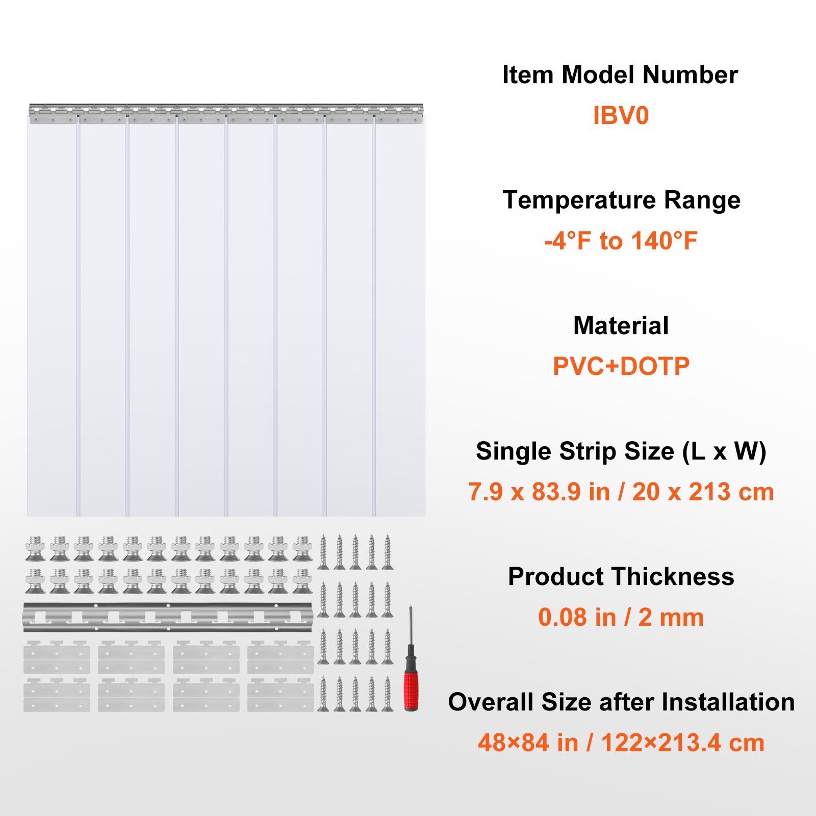Strip Curtain, 213.4 cm Height x 122 cm Width, 2 mm Thickness, 8PCS Clear PVC Strip Door Curtain, Freezer V952-PZMLPZGHMPTLG9GIBV0