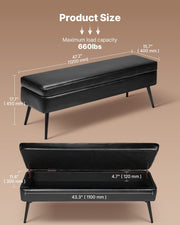 Leather Storage Ottoman Bench, PU Leather Bench with Storage and Metal Legs, Modern Shoe Benches Seat for V952-PZWSZYXTK415IFM6R001V0