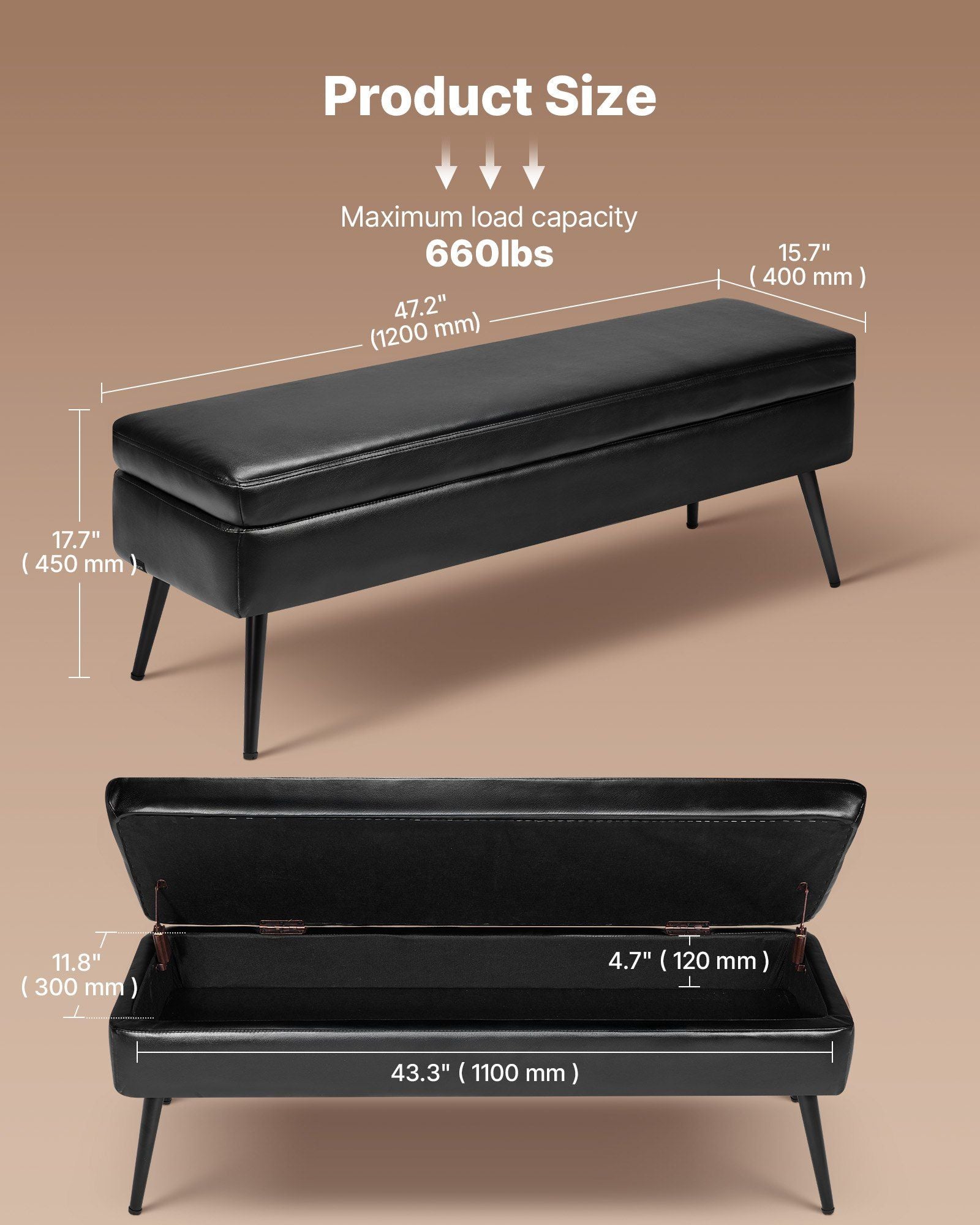 Leather Storage Ottoman Bench, PU Leather Bench with Storage and Metal Legs, Modern Shoe Benches Seat for V952-PZWSZYXTK415IFM6R001V0