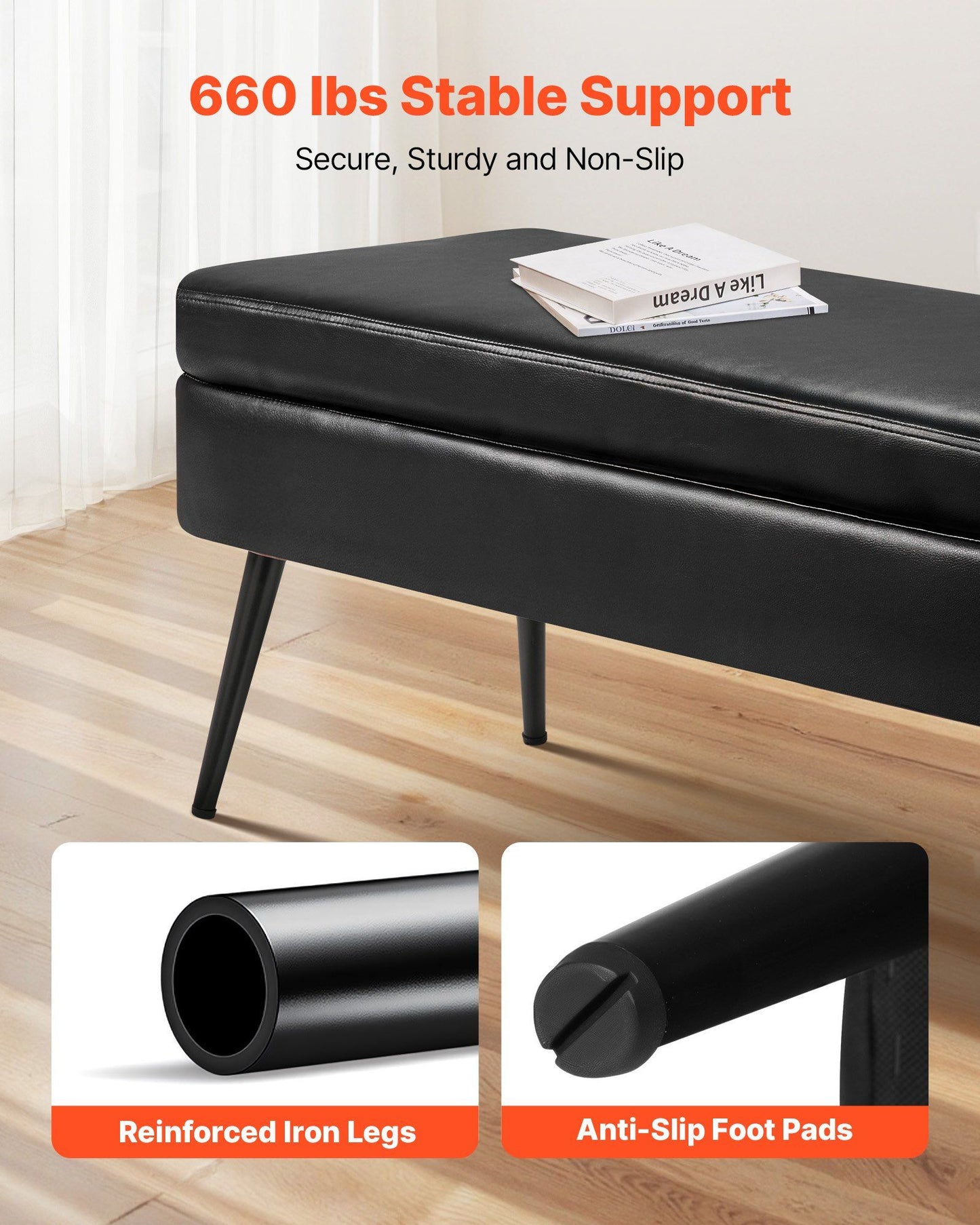 Leather Storage Ottoman Bench, PU Leather Bench with Storage and Metal Legs, Modern Shoe Benches Seat for V952-PZWSZYXTK415IFM6R001V0