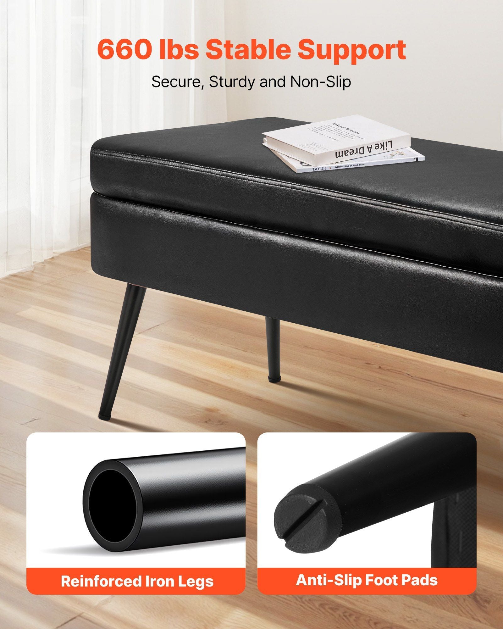 Leather Storage Ottoman Bench, PU Leather Bench with Storage and Metal Legs, Modern Shoe Benches Seat for V952-PZWSZYXTK415IFM6R001V0