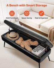 Leather Storage Ottoman Bench, PU Leather Bench with Storage and Metal Legs, Modern Shoe Benches Seat for V952-PZWSZYXTK415IFM6R001V0