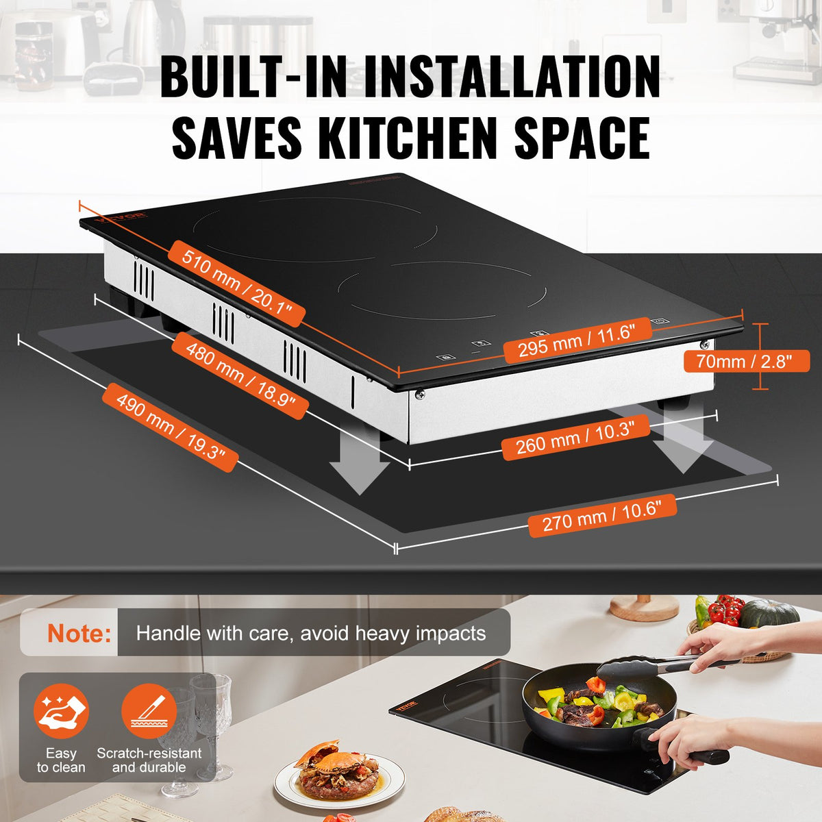Electric Cooktop, 12 inch 2 Burners Built-in Electric Stove Top, 3000W Ceramic Radiant Cooktop with Glass V952-Q12INCH3000W2U7DKV3