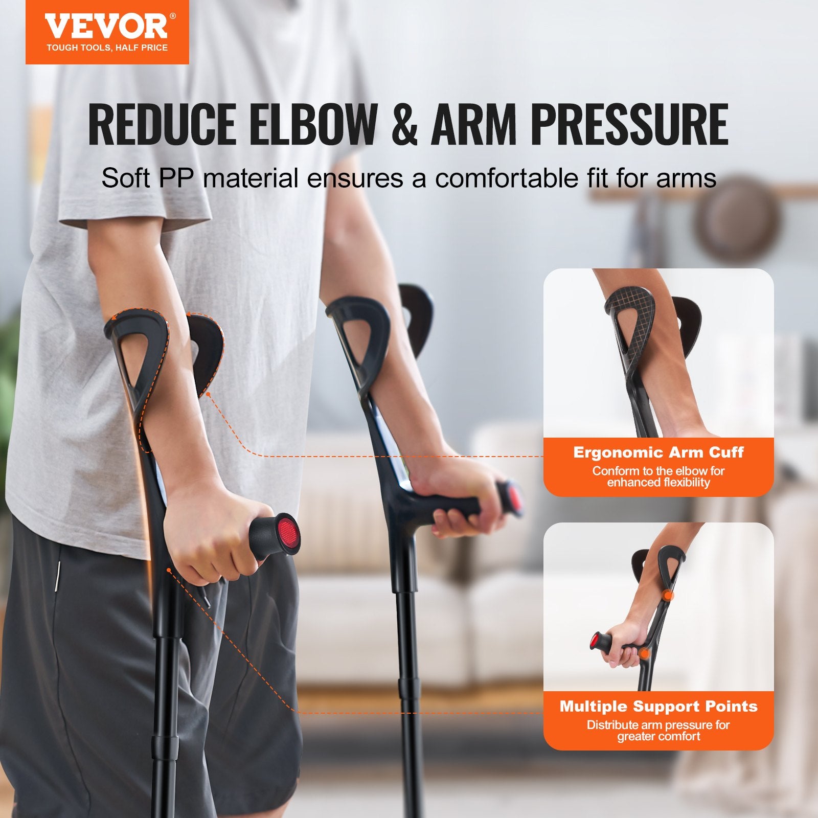 Forearm Crutches 10-Level Height Adjustable Walking Crutches 1 Pair 350LBS V952-QBGZJBXPPYZSPRL1KV0