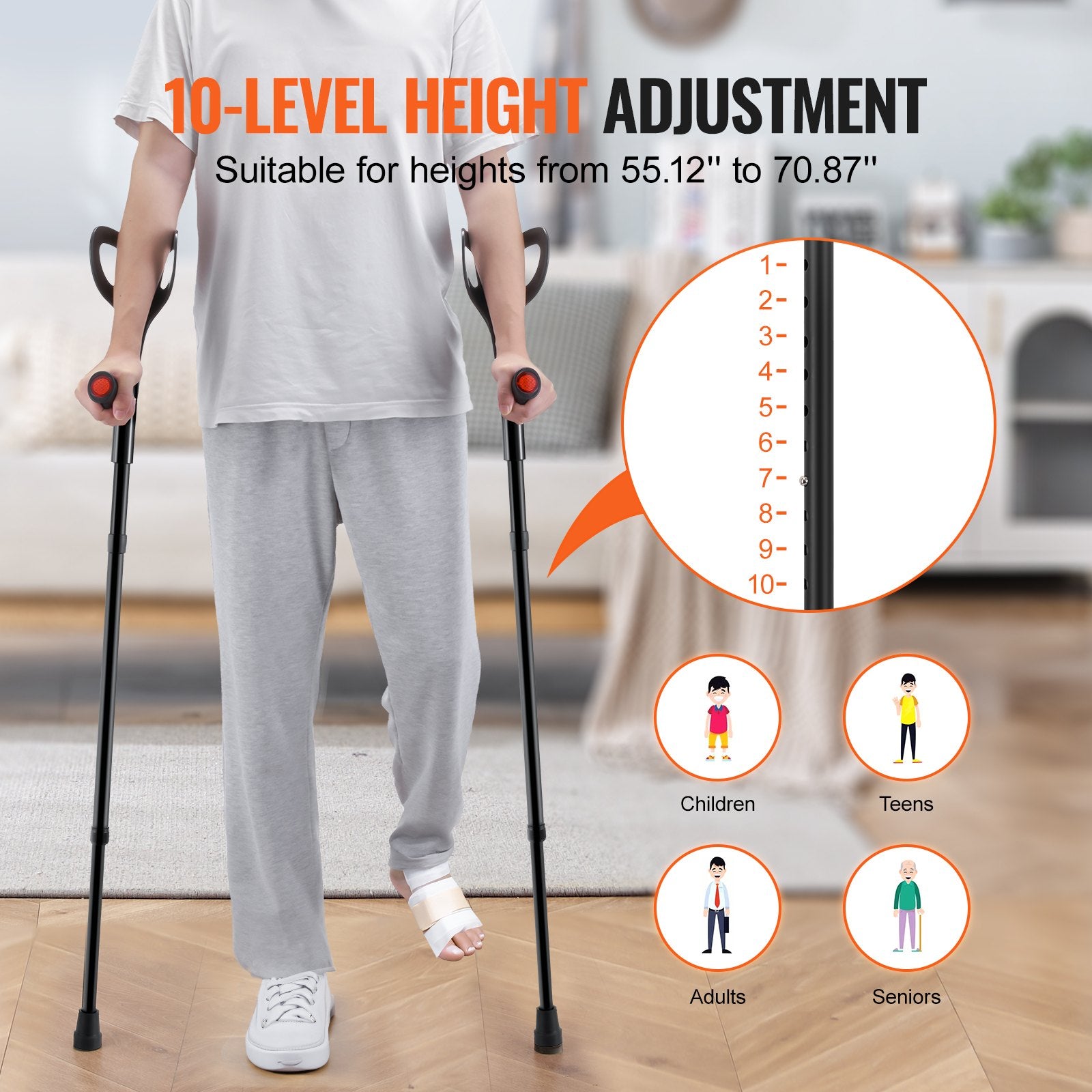 Forearm Crutches 10-Level Height Adjustable Walking Crutches 1 Pair 350LBS V952-QBGZJBXPPYZSPRL1KV0