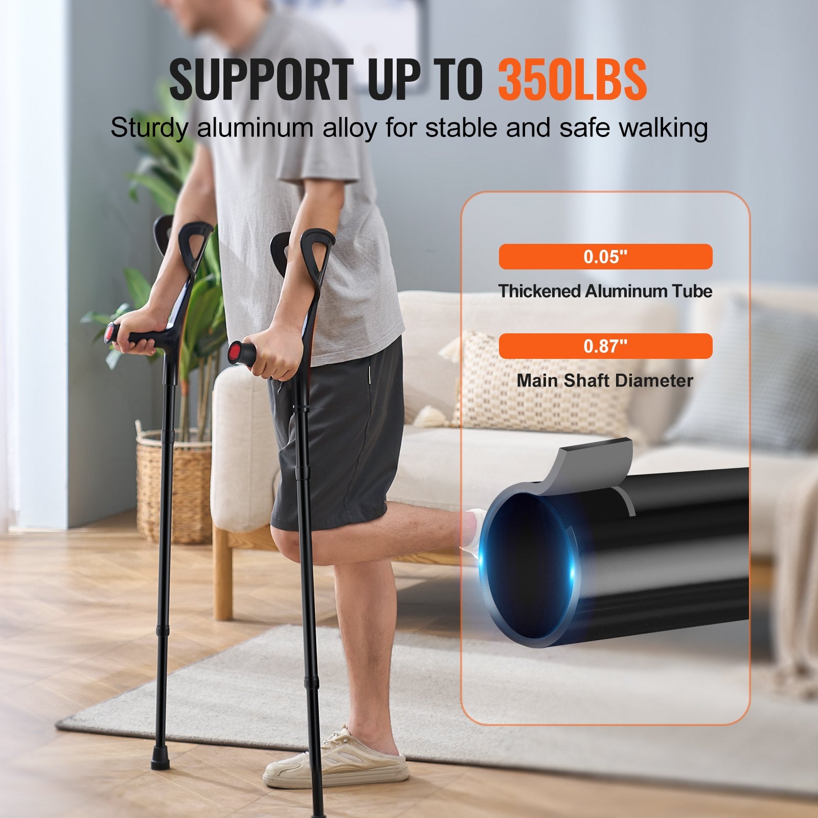 Forearm Crutches 10-Level Height Adjustable Walking Crutches 1 Pair 350LBS V952-QBGZJBXPPYZSPRL1KV0