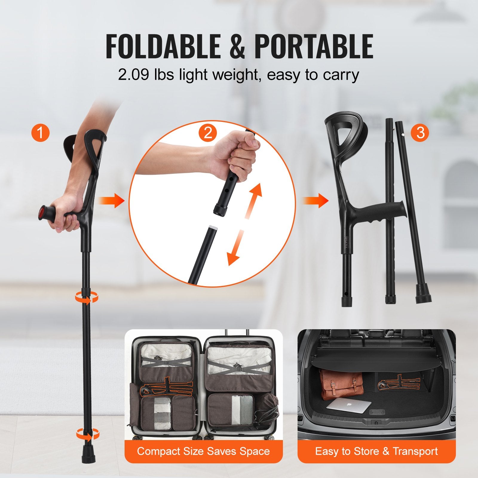 Forearm Crutches 10-Level Height Adjustable Walking Crutches 1 Pair 350LBS V952-QBGZJBXPPYZSPRL1KV0
