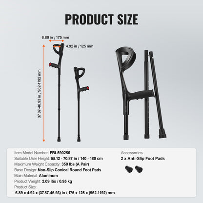 Forearm Crutches 10-Level Height Adjustable Walking Crutches 1 Pair 350LBS V952-QBGZJBXPPYZSPRL1KV0